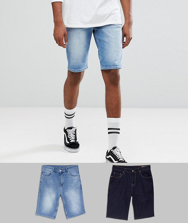Asos Tall Denim Shorts In Slim Indigo & Light Wash - Multi