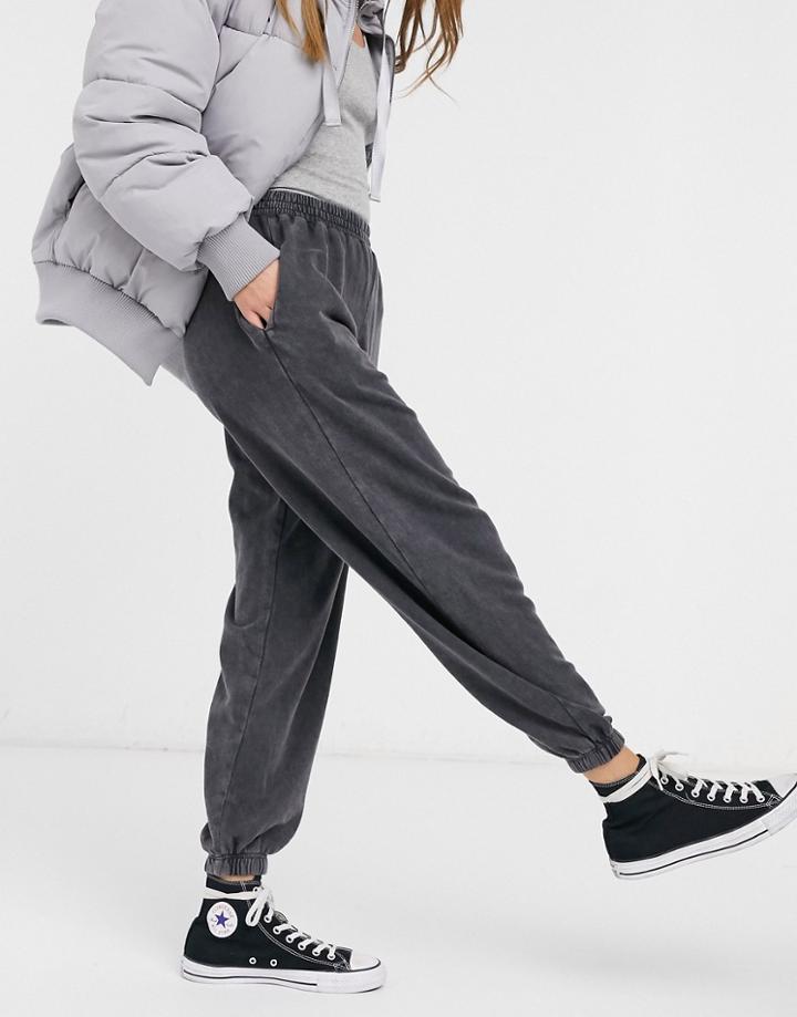 New Look Acid Wash Cuffed Sweatpants In Gray-grey