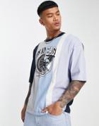 Asos Design Oversized T-shirt In Gray And Blue Color Block With Los Angeles City Print