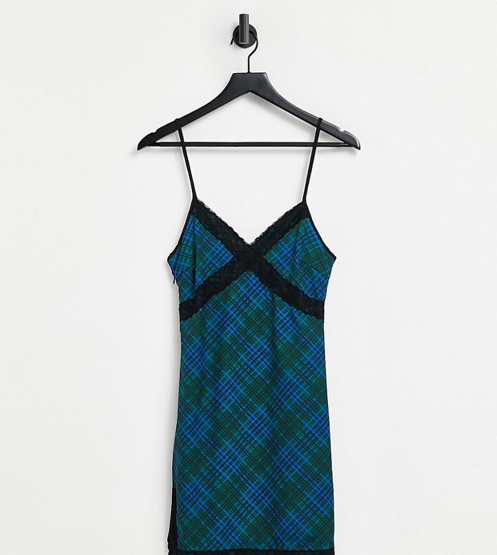 One Above Another Cami Mini Dress In Tartan And Lace-multi