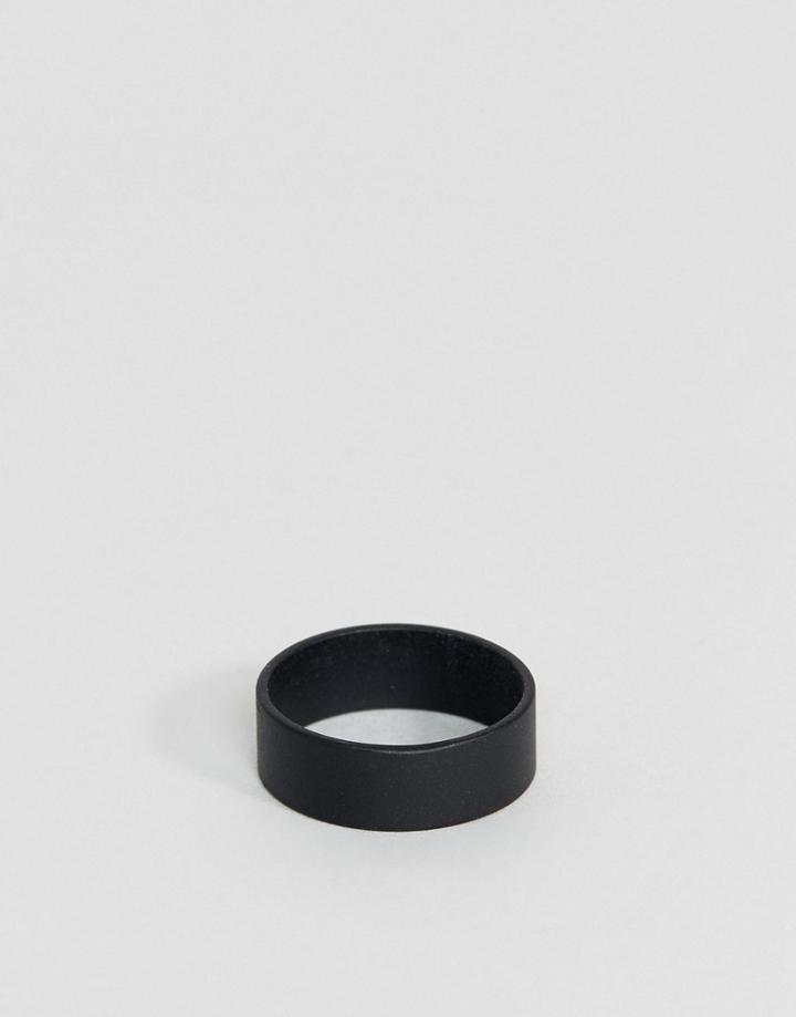 Asos Design Plain Band Pinky Ring In Matte Black