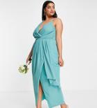 Tfnc Plus Bridesmaid Chiffon Wrap Maxi Dress With Hi Low Hem In Sea Blue