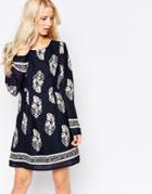 Iska Long Sleeve Shift Dress - Navy