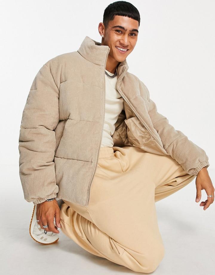 Topman Corduroy Puffer In Gray-grey