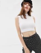 Glamorous High Neck Sleeveless Top In Fluffy Knit-white
