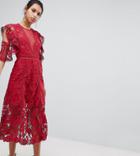 Keepsake Exclusive Floral Lace Midi Dress - Red