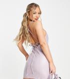 Missguided Strapless Mini Dress With Cross Back In Lilac-purple