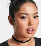 Asos Design Curve Choker Necklace With Crystal Heart Charm In Black Velvet