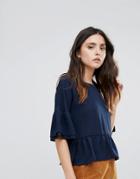 Brave Soul Frill Cuff Top - Navy