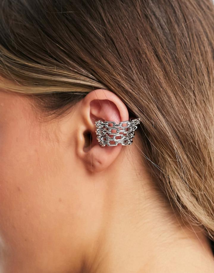 Asos Design Sliding Ear Cuff In Chain Link Design In Silver Tone