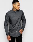 Asos Shirt In Gray With Long Sleeve And Grandad Collar - Gray