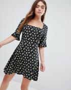 Asos Design Square Neck Mini Skater Dress In Ditsy Floral-multi