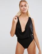 Asos Cowl Neck Swimsuit - Black