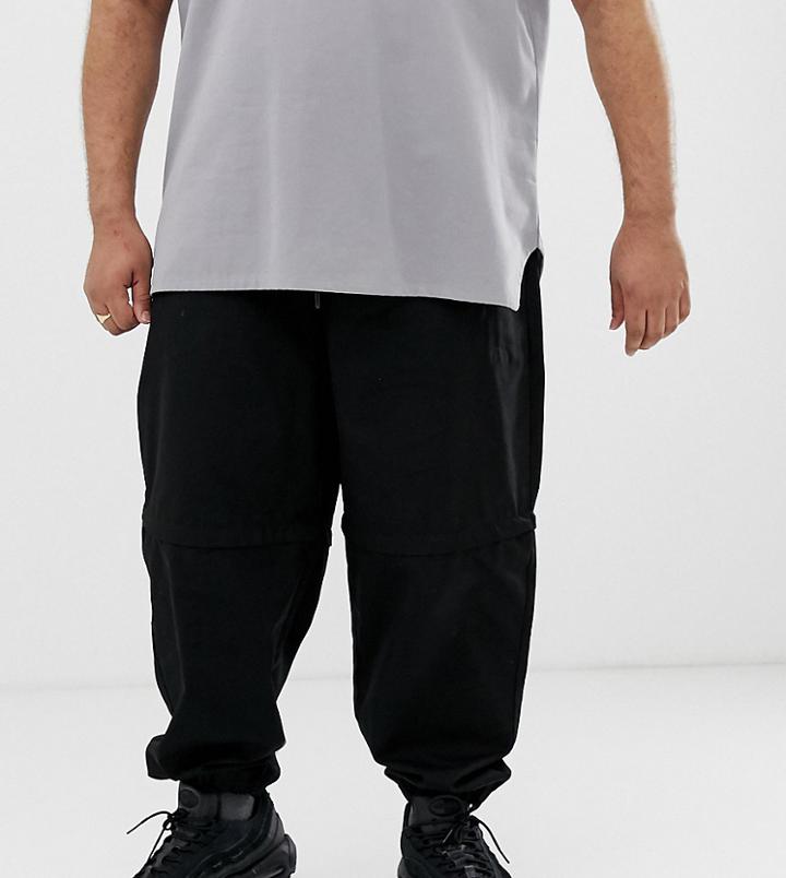 Asos Design Plus Tapered Sweatpants In Black With Zip Off Detail - Black
