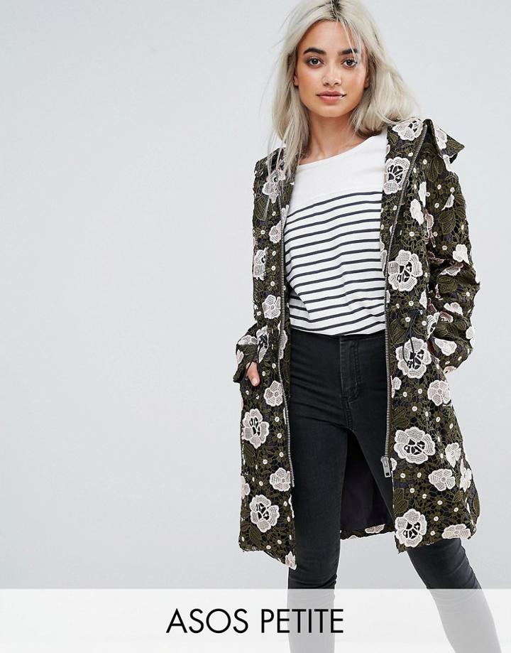 Asos Petite Floral Lace Parka - Green
