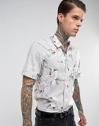 Allsaints Regular Fit Short Sleeve Shirt With Floral Print - Gray