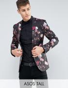 Asos Tall Super Skinny Blazer With Floral Print - Black
