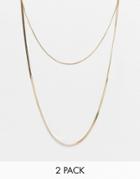 Designb London Curve Exclusive 2 Pack Necklaces With Flat Curb Chain In Gold