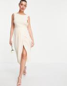 Tfnc Bridesmaid Cowl Back Midi Dress With Split In Light Blush-white