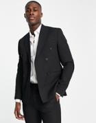 Bolongaro Trevor Skinny Textured Double Breasted Suit Jacket-black