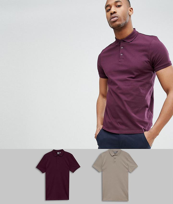 Asos Design Polo In Jersey 2 Pack Save - Multi