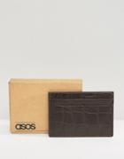 Asos Leather Card Holder With Crocodile Emboss In Brown - Brown