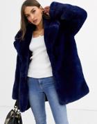 Neon Rose Faux Fur Coat With Lux Shawl Collar-navy