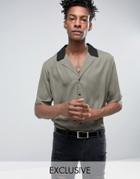 Reclaimed Vintage Inspired Shirt In Khaki With Revere Collar In Reg Fit - Green