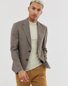Asos Design Casual Fit Slim Blazer In Brown Check
