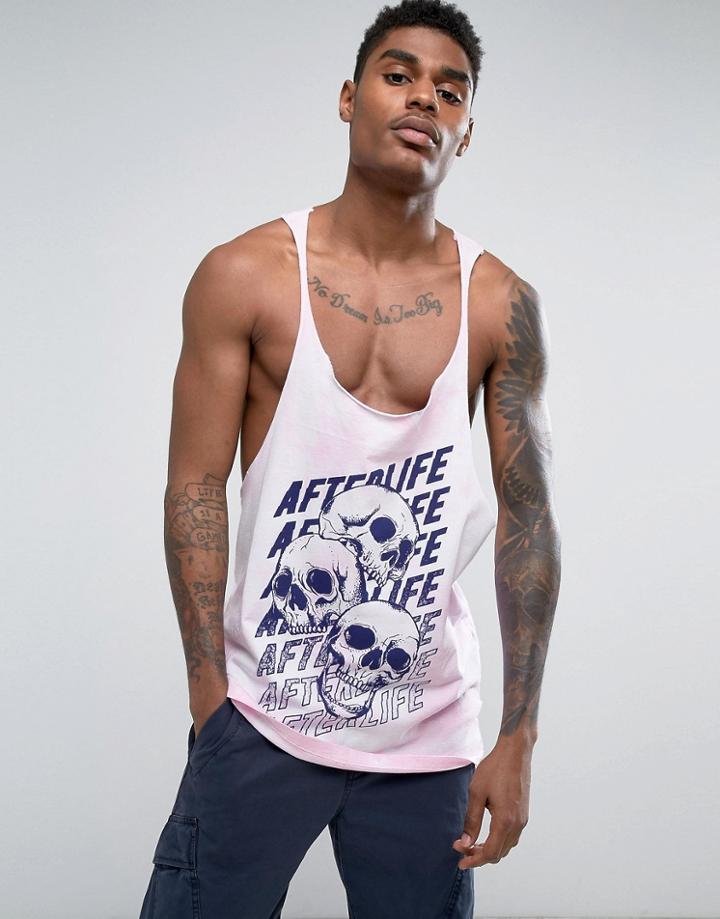 Asos Extreme Racer Back Tank With Raw Edge & Skull Print - Pink