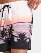 Hollister Swim Shorts In Beach Print With Small Logo-pink