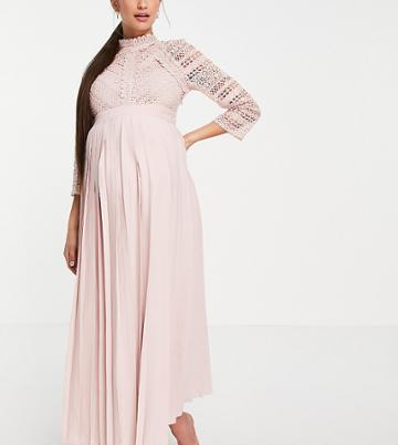 Little Mistress Maternity Lace Detail Midaxi Dress In Blush-pink