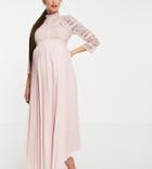 Little Mistress Maternity Lace Detail Midaxi Dress In Blush-pink