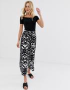 Asos Design Shirred Waist Culotte In Abstract Mono Animal Print-multi