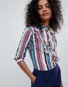 Unique 21 Stripe 3/4 Sleeve Shirt With Frill - Multi