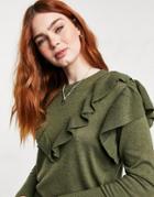 Jdy Sweater With Ruffle Detail In Khaki-green