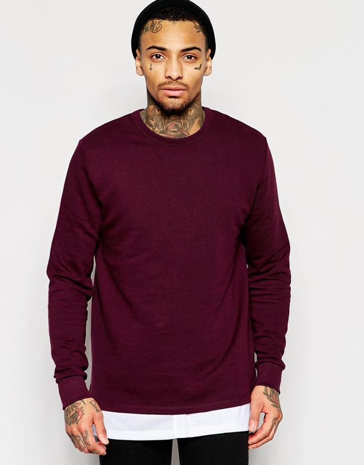 Asos Sweatshirt With Fixed Hem In Burgundy - Burgundy
