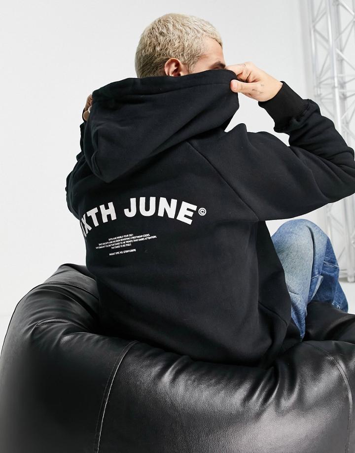 Sixth June Curved Logo Backprint Hoodie In Black