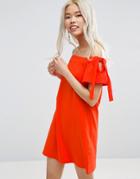Asos Off Shoulder Dress With Tie Sleeve Detail - Orange