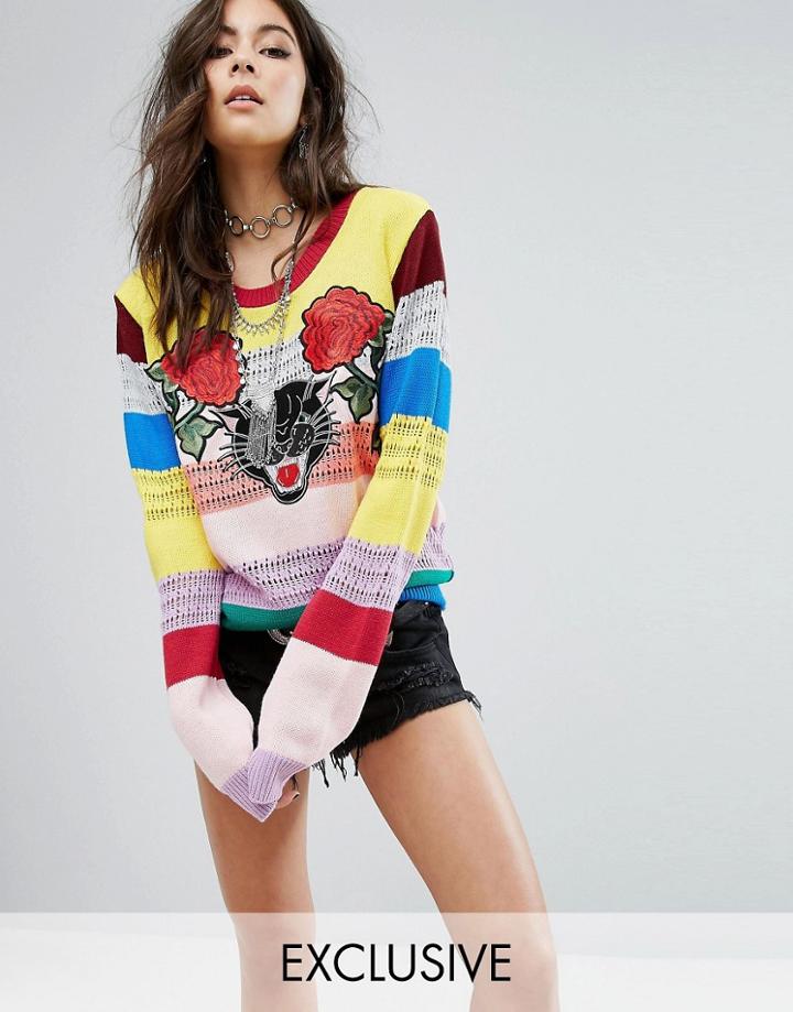 Rokoko Rainbow Sweater With Panther Patches - Multi