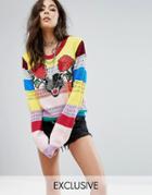 Rokoko Rainbow Sweater With Panther Patches - Multi
