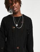 Asos Design Oversized Sweater With Ripped Details In Black