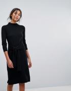 Esprit Tie Bow Waist Detail Knitted Dress - Black