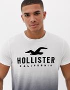 Hollister Iconic Large Logo Dip Dye T-shirt Slim Fit In White To Black - White
