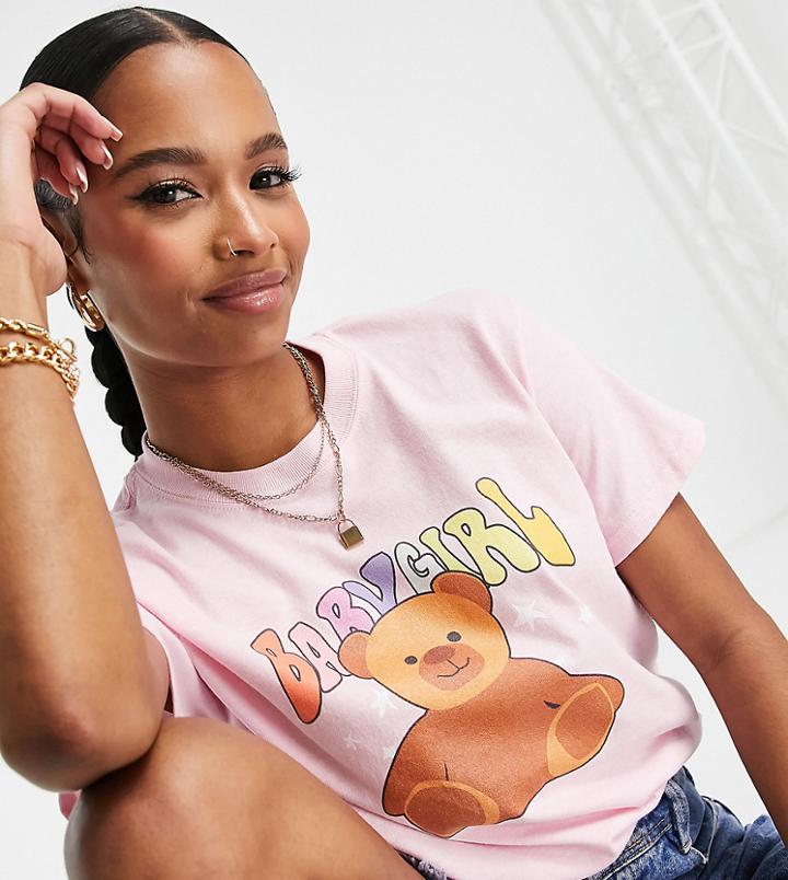 Missguided Petite T-shirt With Baby Girl Teddy Graphic In Light Pink