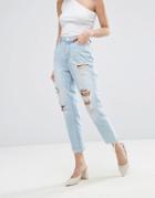 New Look Vintage Ripped Mom Jeans - Blue