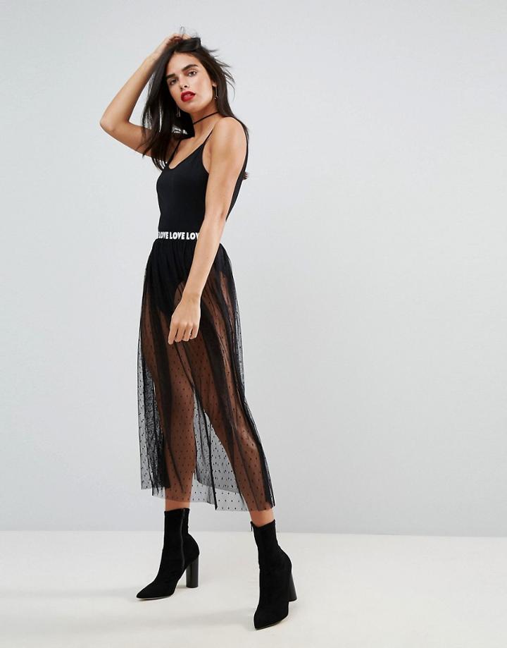 Asos Midi Tulle Skirt With Love Waistband - Black