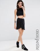 Asos Petite Wrap Mini Skirt With Pom Poms - Black
