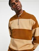 Asos Design Oversized Rugby Half Zip Sweatshirt In Tonal Brown Color Block