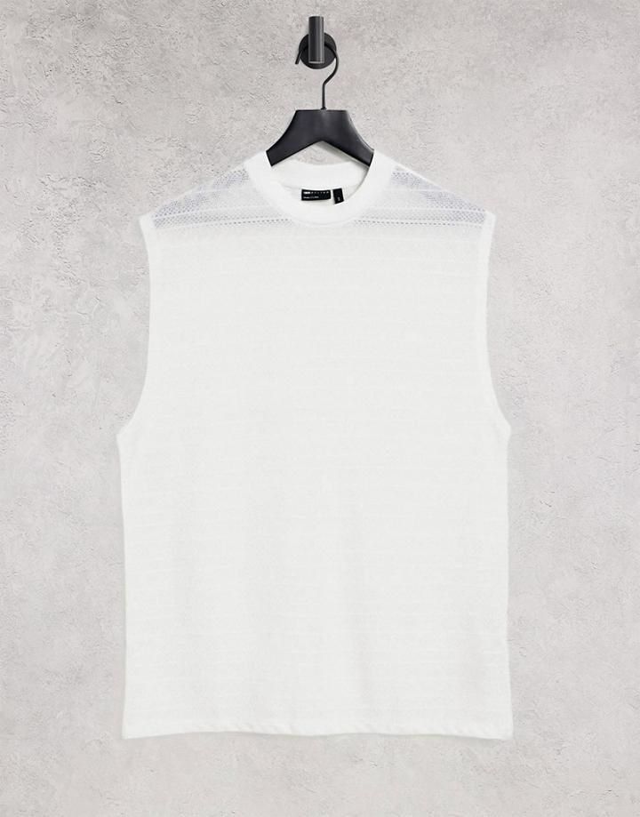 Asos Design Oversized Tank In White Linen Look Texture